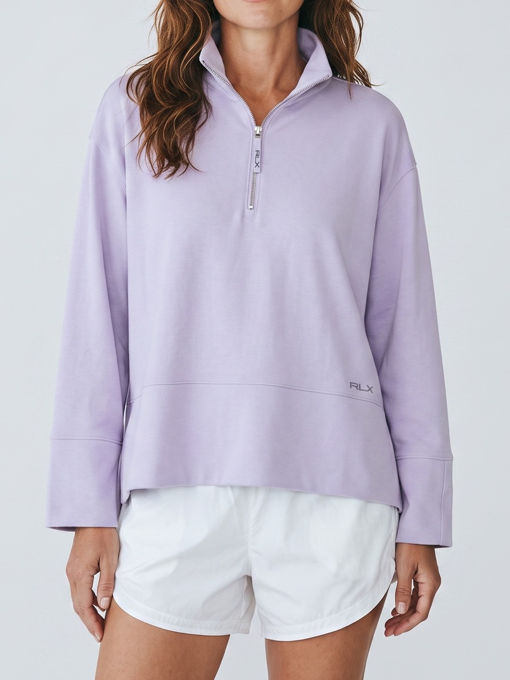 RLX RALPH LAUREN Purple Lilac Cloud Fleece Funnel Neck Quarter Zip | Size Large